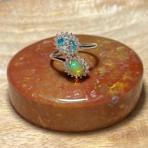 Ethiopian Opal & Blue Topaz Bypass 925 Sterling Silver Ring